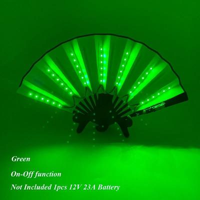 Inspired Finds LED Neon Folding Rave Fan Luminous Party Hand Fan For Festivals & Events 10in On Emerald Glow Fan