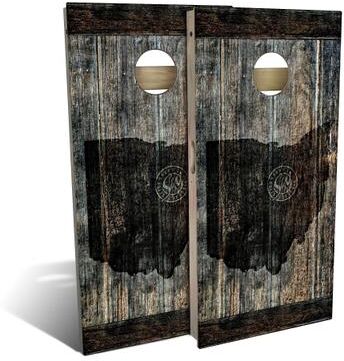 Skip's Garage Ohio Flag Black Outdoor Cornhole Board Set