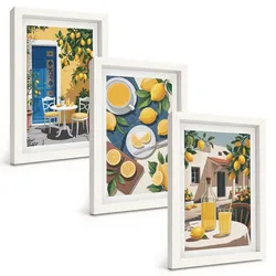 BILDER SET 3er Set - 20x30 cm Weißer Rahmen - Patio Sun Limonade