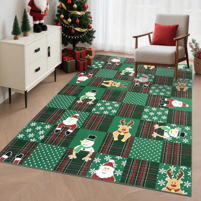 Garvee Christmas Holiday Patchwork Plaid Area Rug
