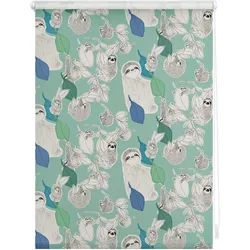 Lichtblick Rollo Klemmfix, ohne Bohren, blickdicht, Sloths on turquoise  - Grün