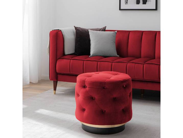 Repose-pieds Redmond I 48 x 44 x 48cm Rouge Velours Ravi: Rouge