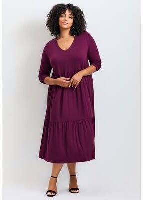 Plus Size Women's Nylah Tiered Knit Dress by Avenue in Eggplant (Size 14)