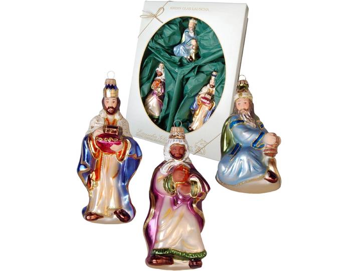 Christbaumschmuck KREBS GLAS LAUSCHA Die heiligen drei Könige, Weihnachtsdeko, Christbaumschmuck , bunt, H:15cm Ø:8cm, Glas, Weihnachtsbaumschmuck, Christbaumschmuck, mundgeblasen
