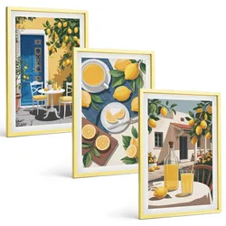 BILDER SET 3er Set - 40x60 cm Goldrahmen - Patio Sun Limonade
