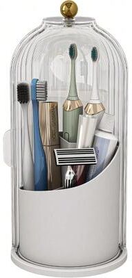 USA Free Shipping Shop Rotating Dustproof Toothbrush Holder With Cover & 3 Slot Bathroom Countertop Organizer white