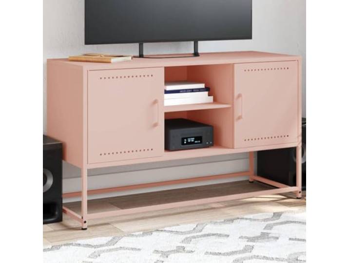 HEFZGDB TV-Schrank Rosa 100,5x39x60,5 cm Stahl Industrie-Stil mit reichlich Stauraum Robustes stabiles Gestell für Wohnzimmer Schlafzimmer Multimedia-Geräte Aufbewahrung