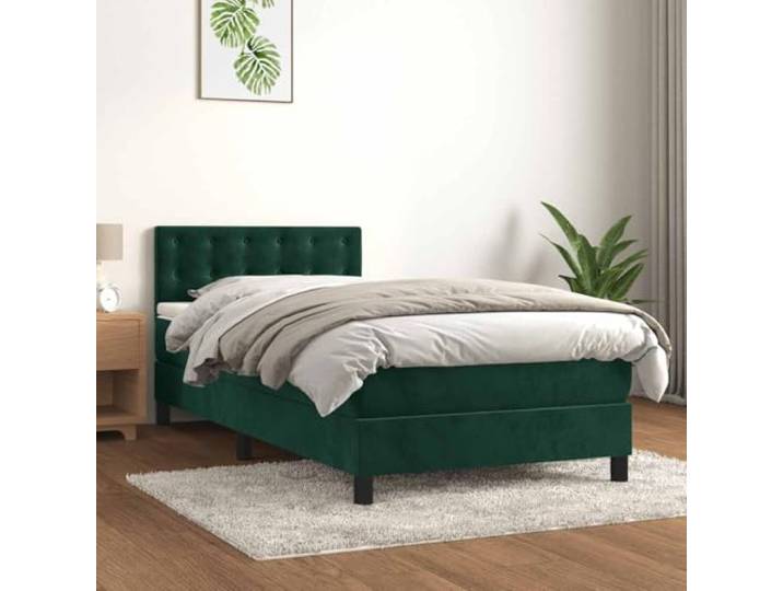 RJPLMFV Bettgestell, Velours, Dunkelgrün, 100 x 200 cm Verstellbarer Kopf, Taschenfedern, Rückenstütze, weicher Stoff, Premium-Komfort