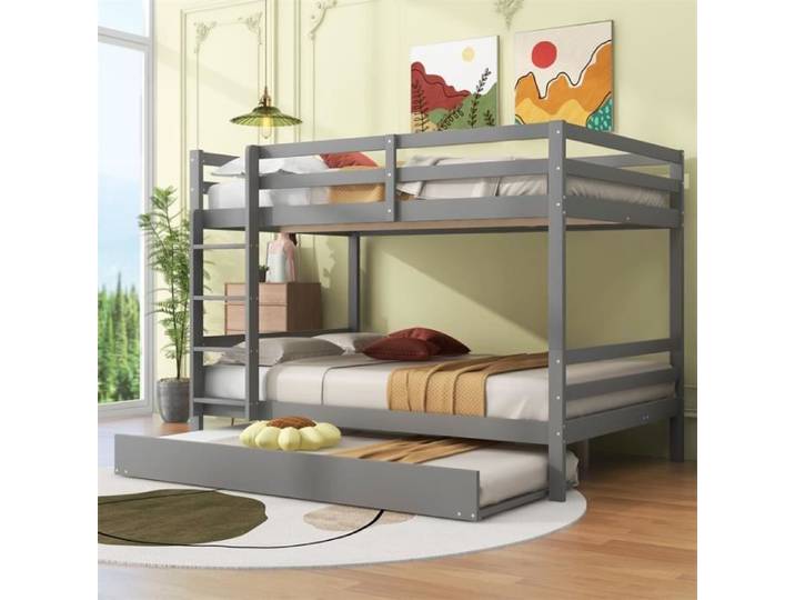 Lit superposé - DREAMMESPACE - 140x200cm - Lit gigogne 90x190cm - Bois massif - Gris