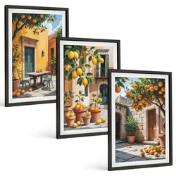 BILDER SET 3er Set - 40x60 cm Schwarzer Rahmen - Zitrusfrüchte im Garten