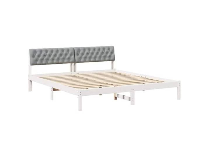 PUGYNBK Bettgestell aus Kiefernholz, 180 x 200 cm Kopfteil aus Polyester, Wandmontage, solide Beine, zeitgenössischer Stil