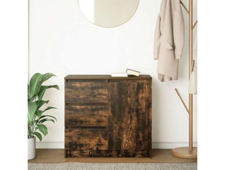 KTHLBRH Sideboard mit Schublade, Eiche Rauch, 71 x 35 x 65 cm Technisches Holz, 1 Tür und 3 Schubladen, 1 Einlegeboden, 60 kg Kapazität, individuelle Installation