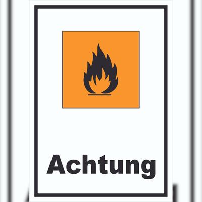HB-Druck Schild Gefahrensymbol Entzündbar Achtung Brand Flamme hochkant A0 Rückseite selbstklebend