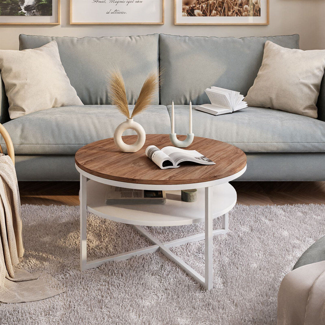 Latitude Run Lottye Frame Coffee Table White/Light Brown
