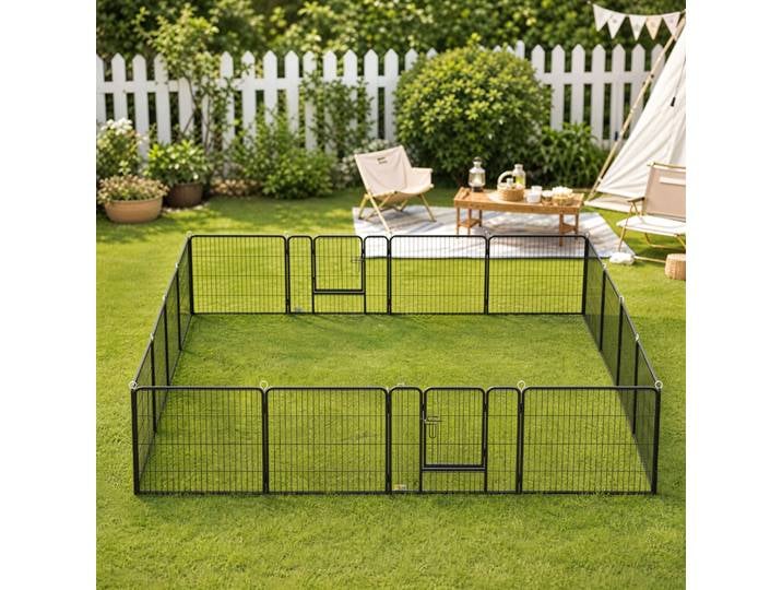 PawHut Enclos Chiots Extérieur 16 Segments Acier Gris 60cm