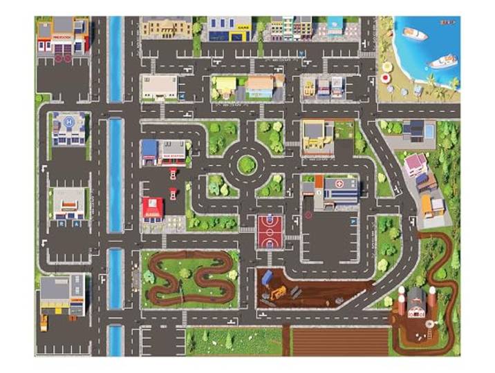 SkippiDoo Kinder Spielteppich Straße & Auto (200x160 cm) - abwaschbar, rutschfest & OEKOTEX-zertifziert - Teppich Jungen & Mädchen Kinderzimmer - Kinderteppich, Autoteppich, Straßenteppich