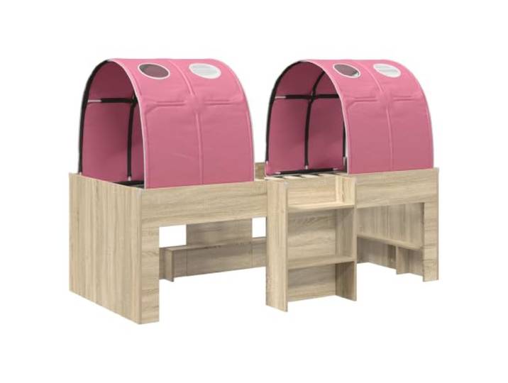 KTHLBRH Bett mit 3 Teilen Eiche Sonoma und Rosa Technisches Holz, Mikrofaser, Lattenrost, minimalistisches Design