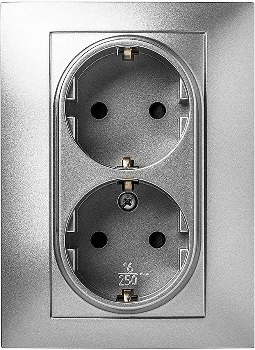Dubbele inbouw wandcontactdoos in aluminium, 16A 250V, halogeenvrij