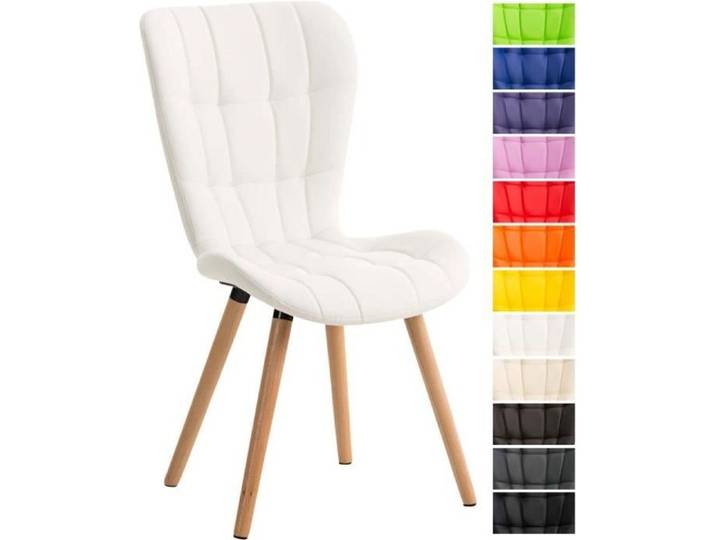 CLP Chaise de salle à manger style scandinave Elda similicuir avec Pieds en Bois nature Blanc