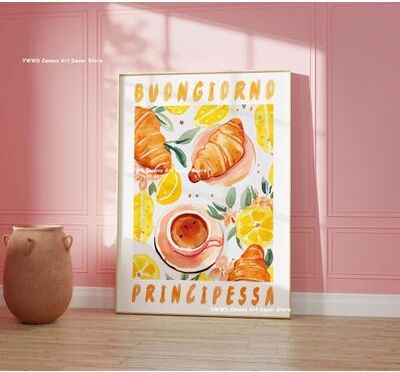 Inspire Essentials Buongiorno Espresso Kitchen Canvas Wall Art Poster 26 7.87 11.81 In