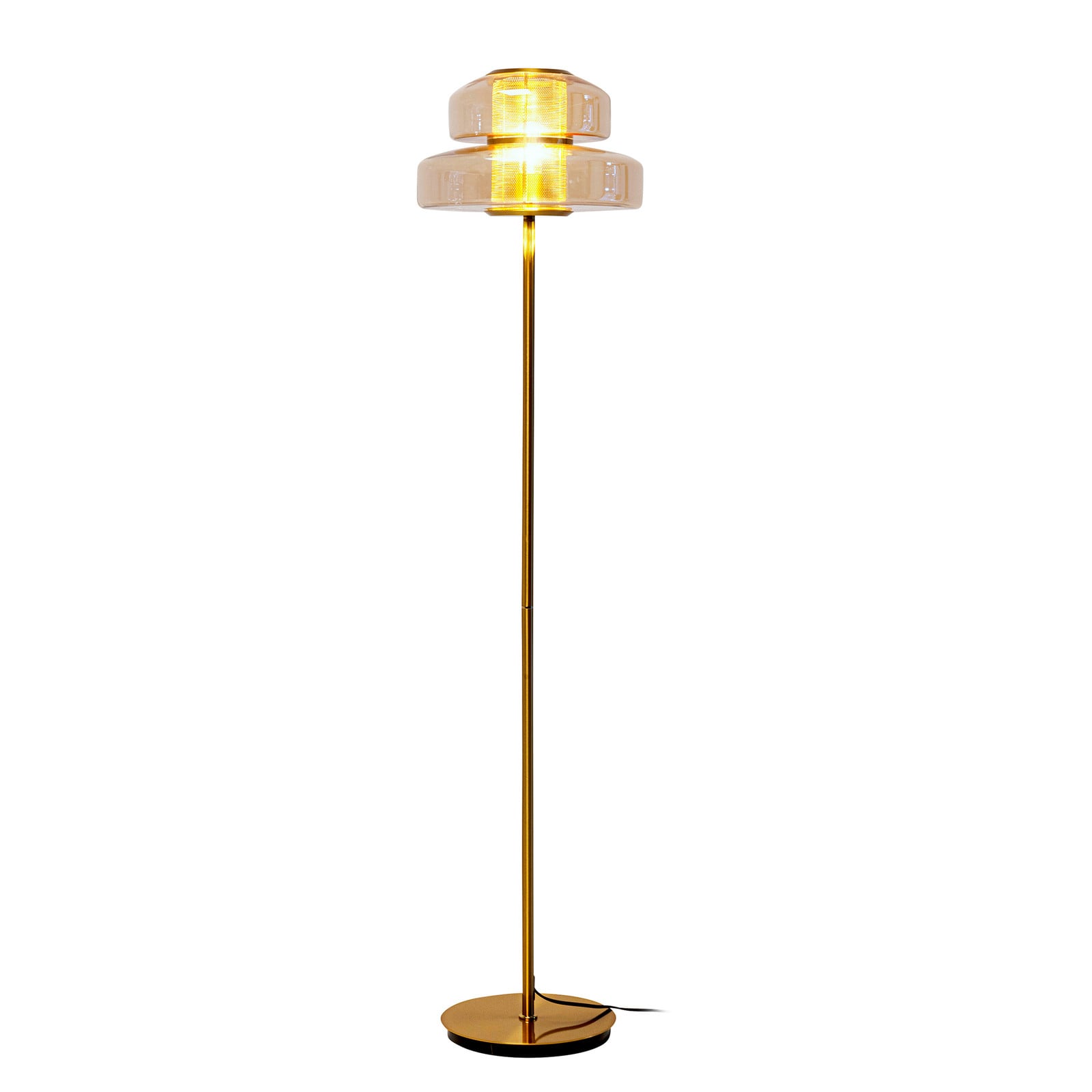 home24 Vloerlamp Arcadia goud/barnsteenkleurig van glas en metaal B/D/H: 34 x 34 x 155 cm