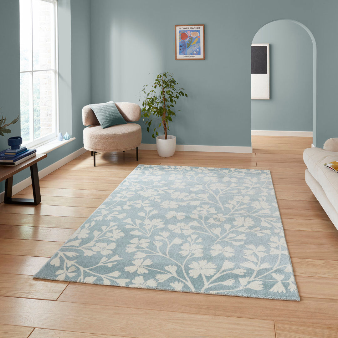 Catherine Lansfield Floral Area Rug Blue Rectangle 160 x 230 cm