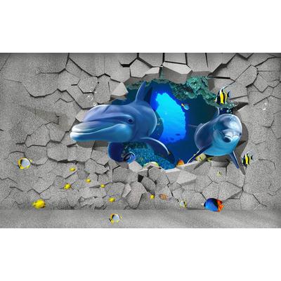 Fototapete PAPERMOON "Untewasserwelt mit Mauer", bunt, B:2m L:1,49m, Vlies, Tapeten