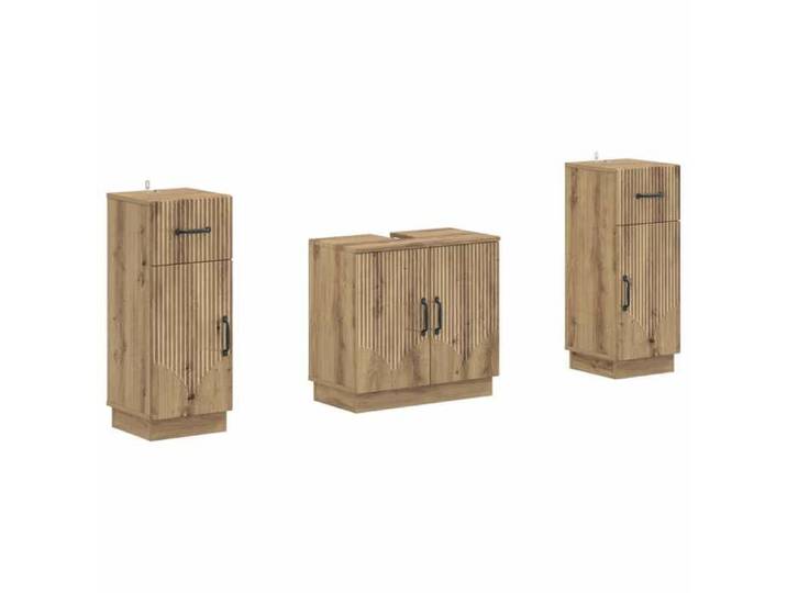 Elégance - Chic Armoire Haute et Cabinet sous lavabo - Ensemble de meuble de salle de bain - 3 pièces - HOORN_0823809
