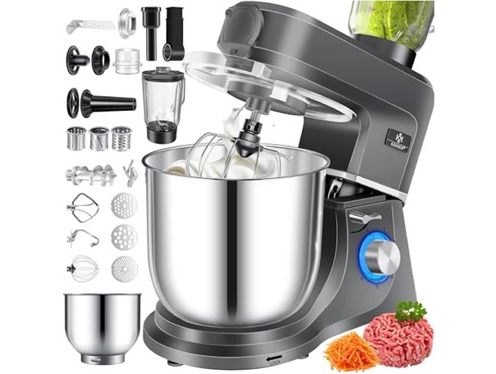 KESSER® Küchenmaschine 3in1 mit Fleischwolf & Mixer, 1500W Knetmaschine 5,5L Rührschüssel + Spritzschutz, 6 Geschwindigkeiten, Knethaken, Schneebesen, Rührhaken & Raspeln, Backen & Kochen, Anthrazit