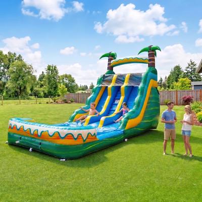 HeroKiddo Tropical Breeze 23 ft. Dual Lane Inflatable Water Slide with Pool for Kids, Blower Included