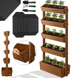 KESSER® Hochbeet mit Etagen Premium Blumenkasten Blumentreppe Pflanztreppe - Gemüsebeet Kräuterbeet Pflanzkübel Frühbeet Blumenbeet Pflanzkasten inkl. Gartenvlies- Beet für Terrasse Balkon & Garten