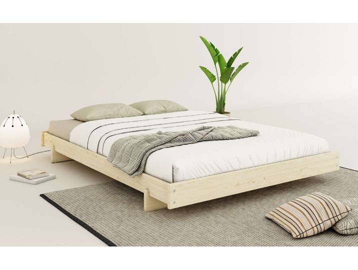 Futonbett GOODPRODUCT Senja, Bett, Massivholzbett, minimalistisches Design , naturbelassen, B:148cm H:22,6cm L:205,1cm, Betten, Futonbett, inklusive Lattenrost, Liegefläche 140x200 cm, aus massiver Kiefer
