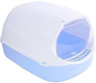 Uplift Essentials Semi Enclosed Cat Litter Box Splashproof Kitty Toilet With Cleaning Basin b Purple