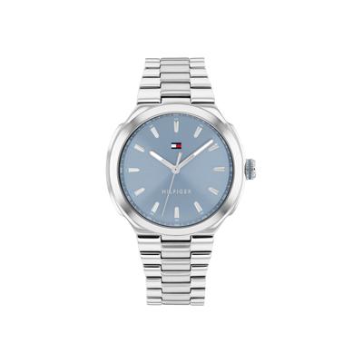 Quarzuhr TOMMY HILFIGER "Georgia", silber (edelstahlfarben, graublau, blau), Armbanduhren, Damen, edelstahlfarben, Quarzuhr, Armbanduhr, Damenuhr, Edelstahlarmband, analog