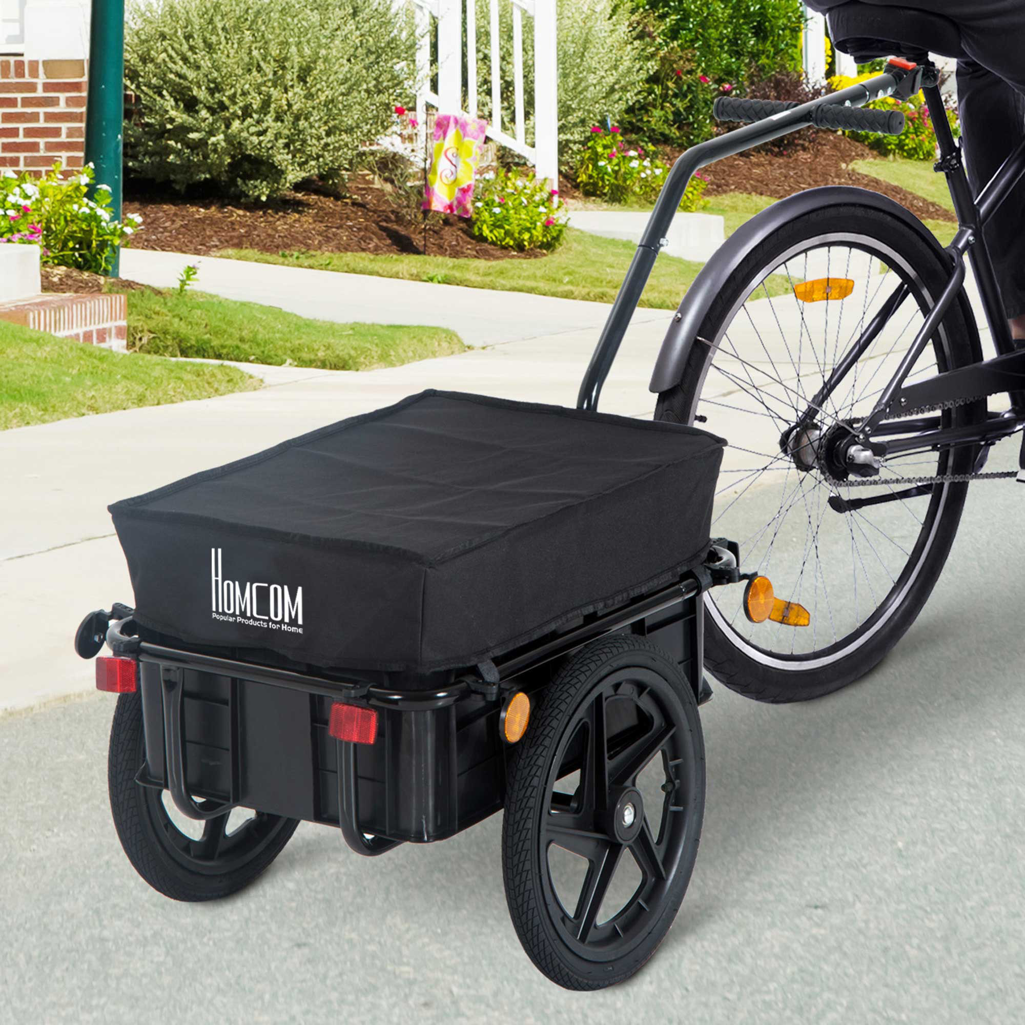 Homcom Carrello Rimorchio per Bicicletta in Acciaio Leggero per Trasporto Oggetti 144x59x80cm con Ruote Resistenti e Facile Montaggio Aosom