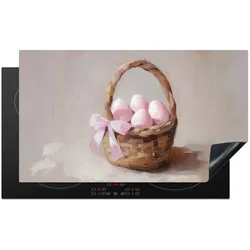 HERDABDECKPLATTE Korb - Eier - Rosa Glaskeramikkochfeldabdeckung 90x52 cm