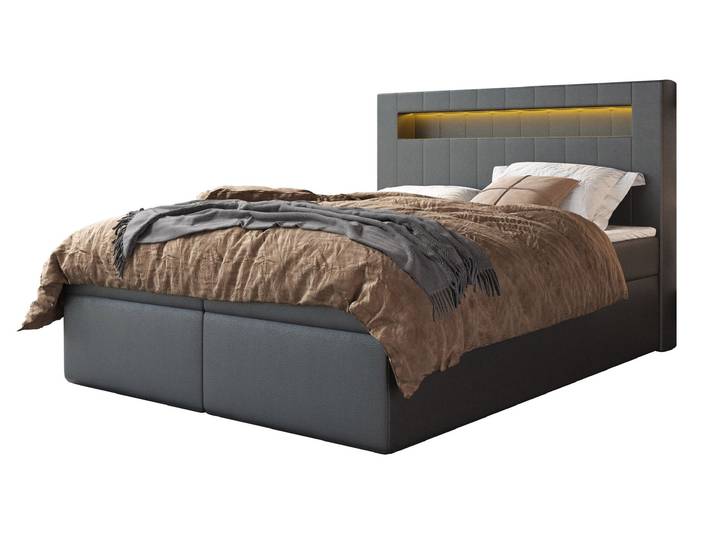 Boxbett 180 x 200 cm graphit Lederlook mit Bettkasten - ASPEN