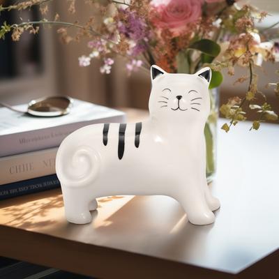 "Sagebrook Home's Ceramic 7"" Standing Kitty Figurine, Delightful Black and White Decor Piece - 7"" x 3"" x 7"""