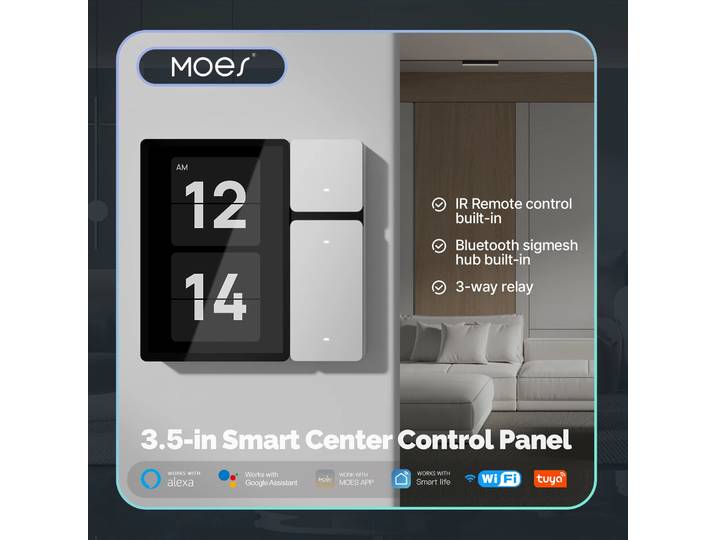 MOES-Tuya Smart Control Panel Screen, WiFi, 3.5 , 3 relais, 3 boutons fongiques, télécommande IR, Bluetooth, Sigmesh airies intégré