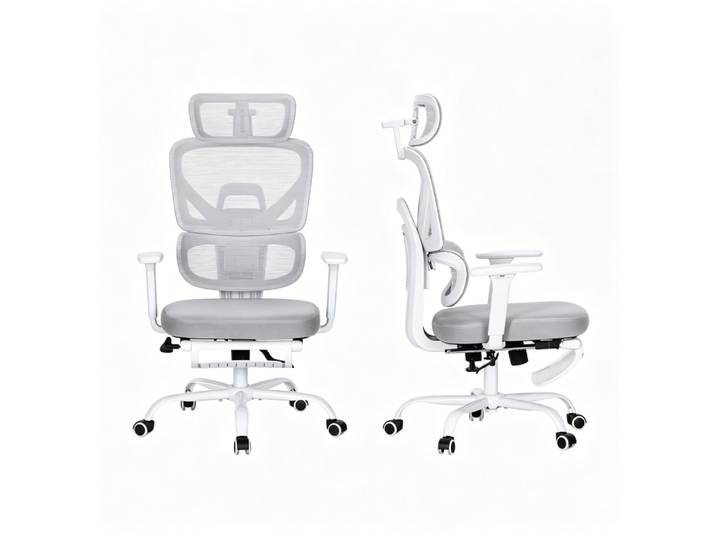 Chaise de bureau ergonomique grise avec repose-pieds