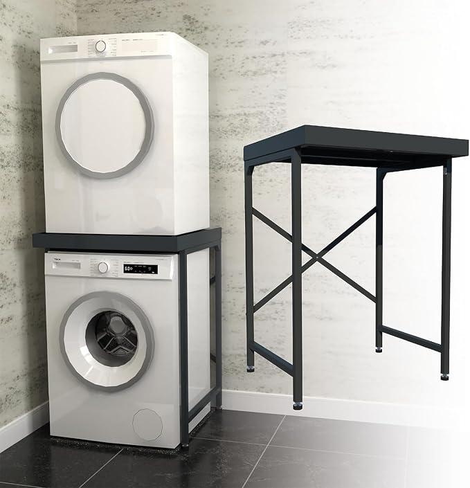 Zwischenbaurahmen | Universal Stacking Kit mit Anti-Kipp-Sockel für Waschmaschine, Wäschetrockner, Geschirrspüler - Platzsparender Sockel für Bad, Wäscherei, Hauswirtschaftsraum (Grau)