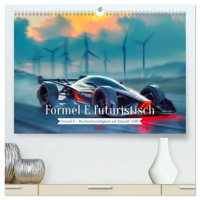 Formel E futuristisch (hochwertiger Premium Wandkalender 2026 DIN A2 quer), Kunstdruck in Hochglanz