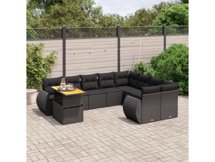 YUTAASU 10-TLG. Poly Rattan Sofagarnitur Schwarz mit Kissen