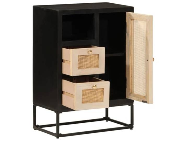 NKOPPFG Sideboard Schwarz 55x30x76 cm Mangoholz und Eisen Massives Mangoholz, Eisenbeine, stabile Oberplatte, Beistellschrank, Flur, Wohnzimmer, Aufbewahrung