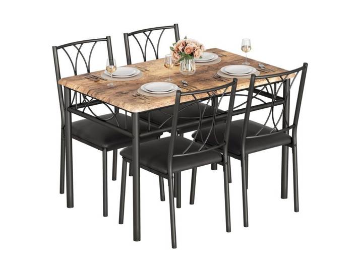 Ensemble repas 5 pièces Rétro : table rectangulaire et 4 chaises rembourrées au style rétro rustique pour petits espaces et cuisines