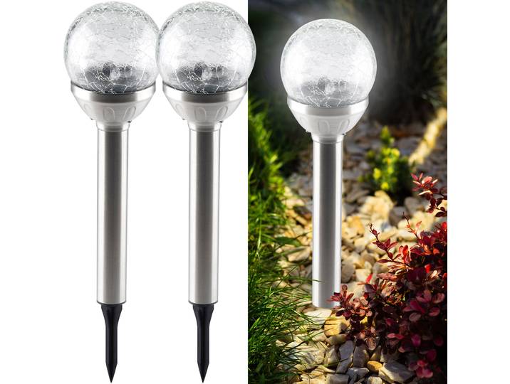 2er-Set Solar-Kugellampe mit Erdspiess für den Garten, H 34 x Ø 7,5 cm