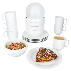 18tlg Frühstücksset Tommy weiß Porzellan Teller Schalen Becher stapelbar