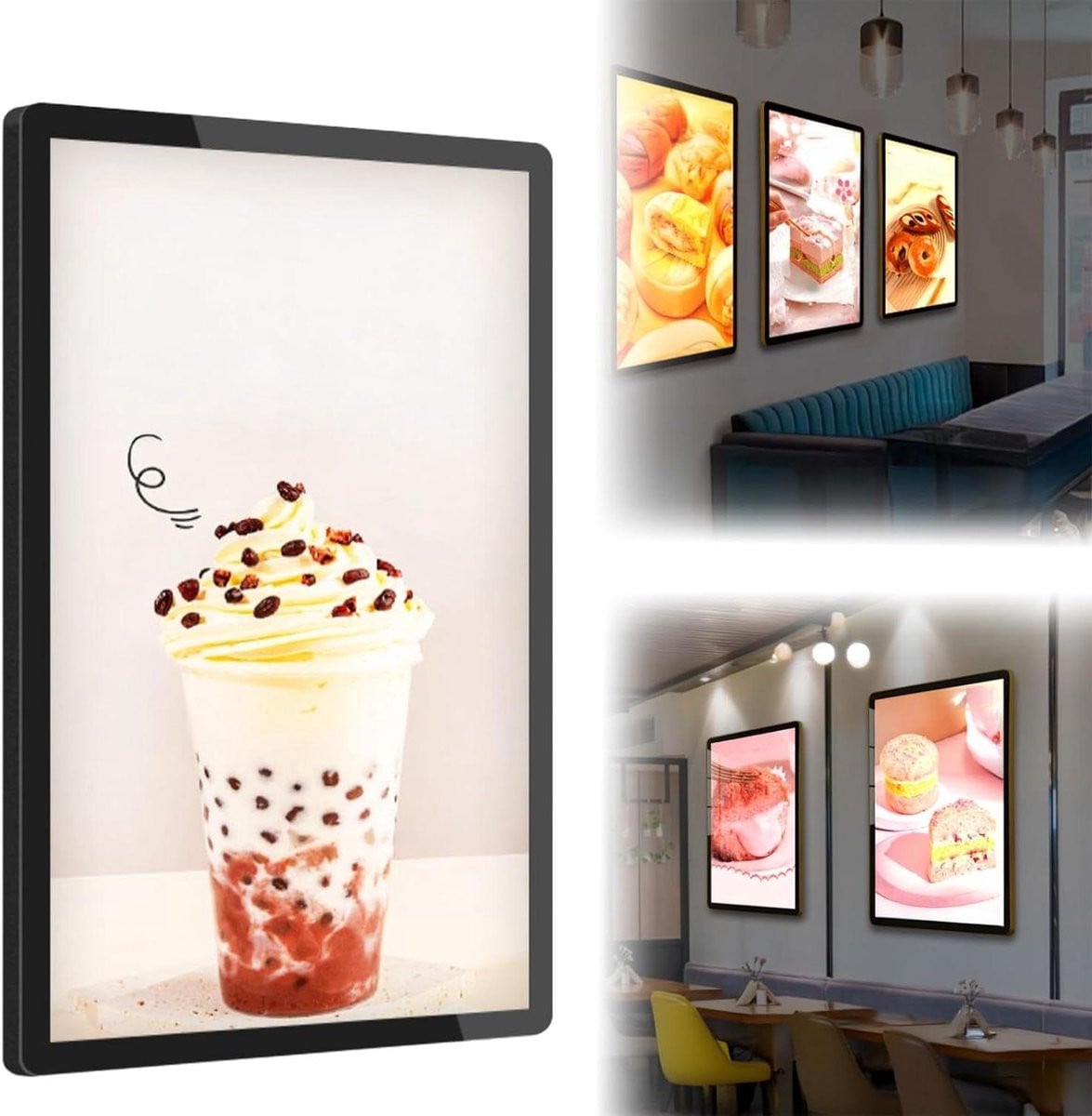 LED Posterlijst Lichtbak Display Zwart Aluminium 50 x 70 cm