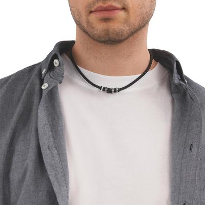 Kette mit Anhänger TOM TAILOR "Schmuck Geschenk Edelstahl Leder Kautschuk", edelstahlfarben, schwarz, Halsketten, Herren, Edelstahl Kautschuk Leder, L: 52 B: 3,8mm, Edelstahl, Kautschuk, Leder, B:3,8mm