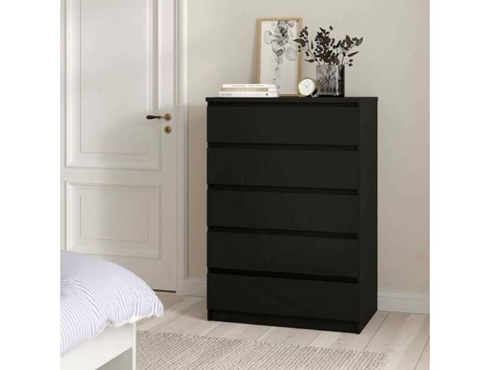 Dmora - Kommode Georgette, Mehrzweckkommode, Schlafzimmerkommode, Schrank mit Schubladen, 77x50 h111 cm, Schwarz